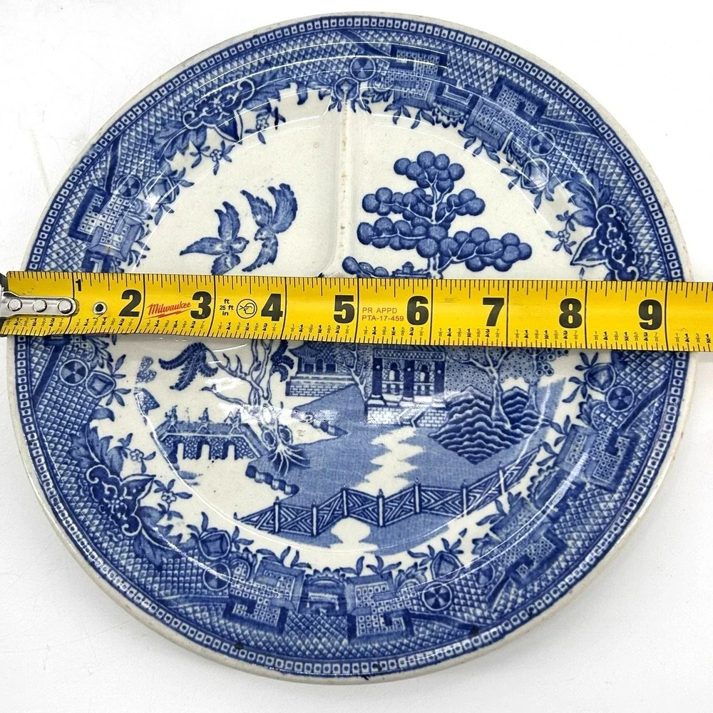 Sterling China Blue Willow Divided Grill Plate Vitrified East Liverpool Ohio 9in